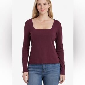 Express Long Sleeve Square Neck Top -Burgundy